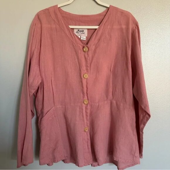 Flax 100% Linen Peplum Button Front Top - Picture 9 of 9